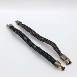 2pc Gold Tone Brown Black Genuine Leather Bracelet